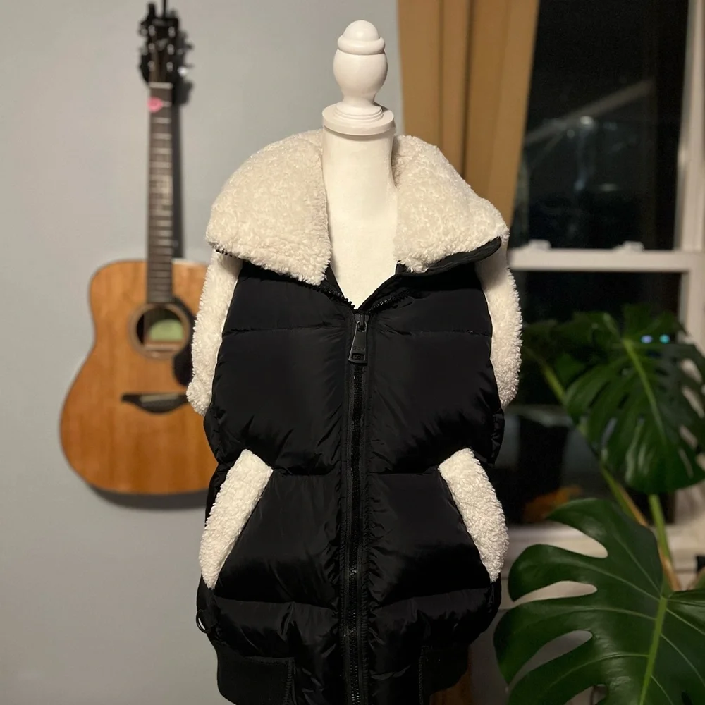 SAM. Billie Sherpa Puffer Vest. Black with White Trim - Picture 10 of 16